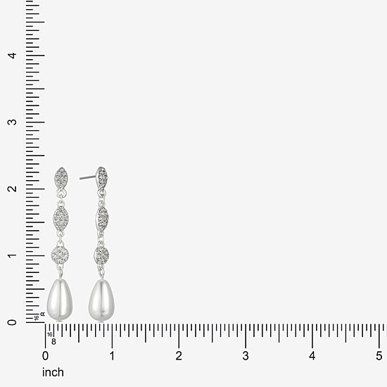 Monet Jewelry Timeless Silver Tone Womens Glass Simulated Pearl Hypoallergenic Drop Earrings
