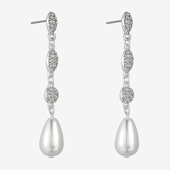 Monet Jewelry Timeless Silver Tone Womens Glass Simulated Pearl Hypoallergenic Drop Earrings