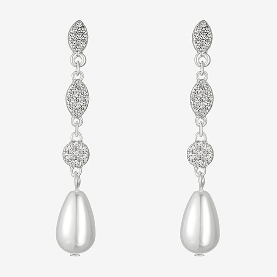Monet Jewelry Timeless Silver Tone Womens Glass Simulated Pearl Hypoallergenic Drop Earrings