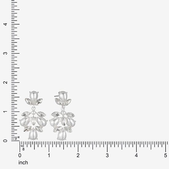 Monet Jewelry Timeless Silver Tone Shaky Womens Glass Simulated Pearl Marquise Hypoallergenic Chandelier Earrings