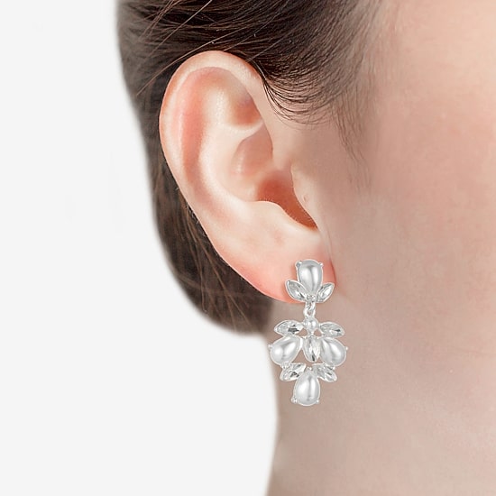 Monet Jewelry Timeless Silver Tone Shaky Womens Glass Simulated Pearl Marquise Hypoallergenic Chandelier Earrings