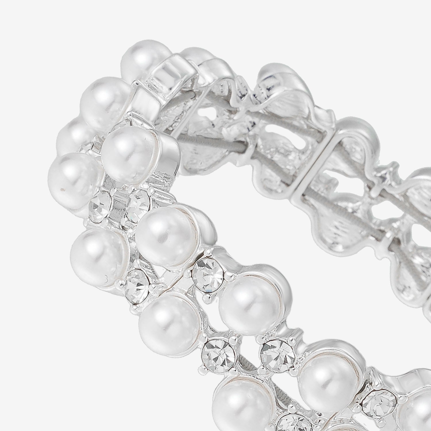 Monet Jewelry Timeless Silver Tone Womens Glass Simulated Pearl Round Stretch Bracelet