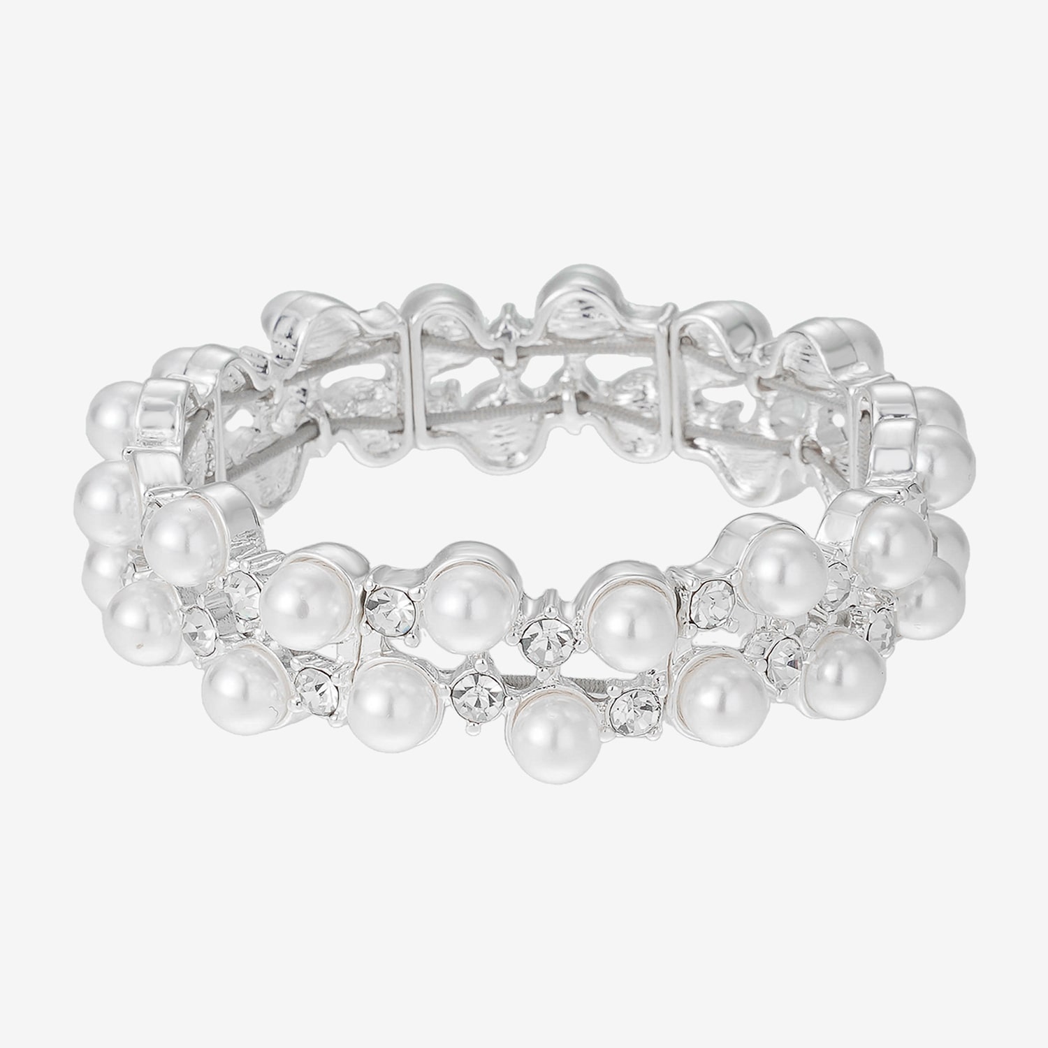 Monet Jewelry Timeless Silver Tone Womens Glass Simulated Pearl Round Stretch Bracelet