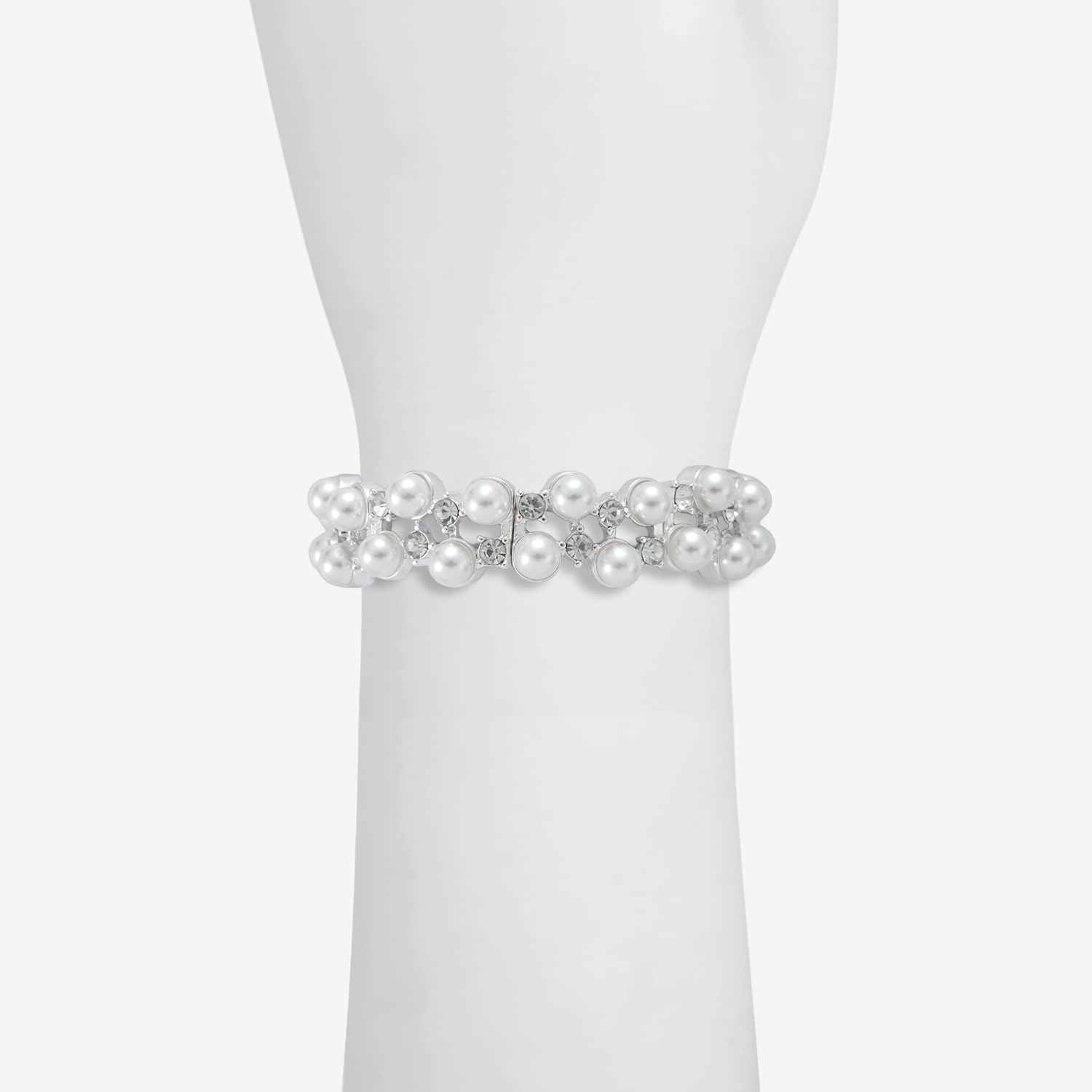 Monet Jewelry Timeless Silver Tone Womens Glass Simulated Pearl Round Stretch Bracelet