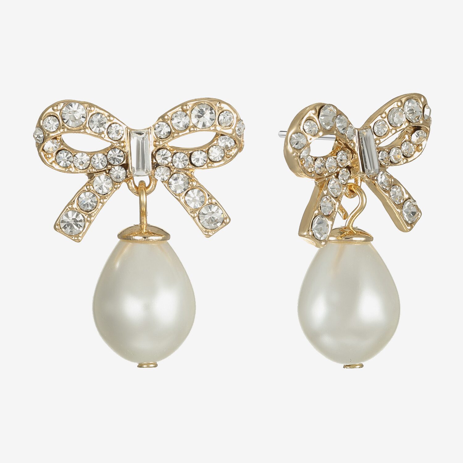 Monet Jewelry Gold Tone Womens Glass Simulated Pearl Bow Hypoallergenic Drop Earrings