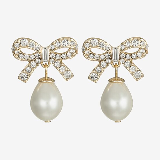 Monet Jewelry Gold Tone Womens Glass Simulated Pearl Bow Hypoallergenic Drop Earrings