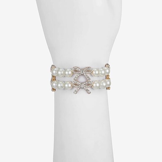 Monet Jewelry Gold Tone Womens Glass Simulated Pearl Bow Stretch Bracelet