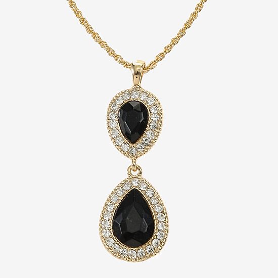 Monet Jewelry Gold Tone Halo Womens Black Glass 17 Inch Pendant Necklace