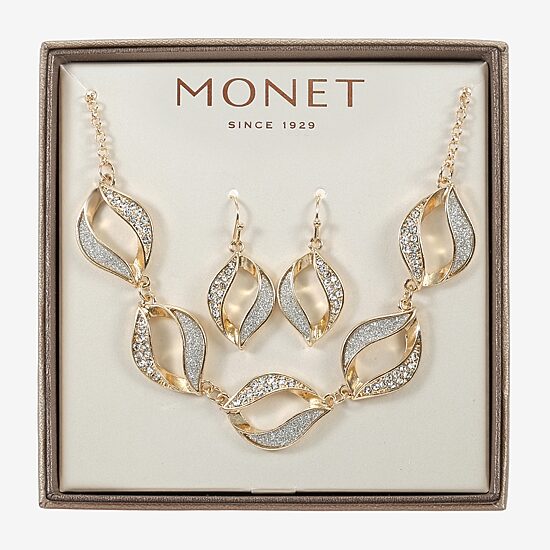 Monet Jewelry Two Tone Twist Collar Frontal Necklaces & Drop Earring Womens Glass 2-pc. Jewelry Set