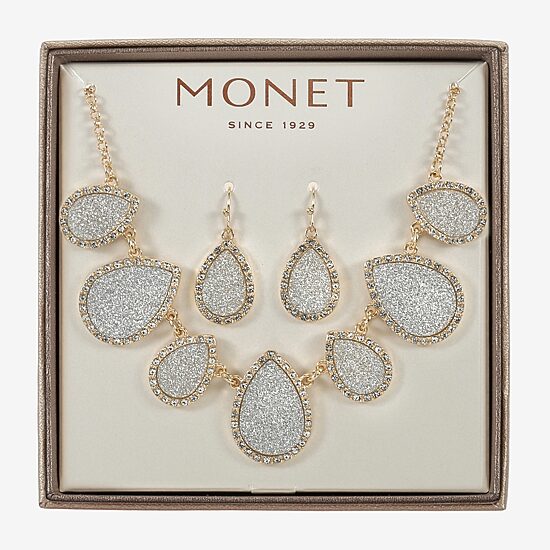 Monet Jewelry Two Tone Collar Frontal Necklaces & Drop Earring Womens Glass 2-pc. Jewelry Set