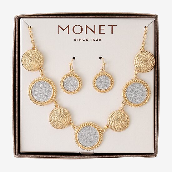 Monet Jewelry Two Tone Collar Frontal Necklaces & Drop Earring Womens Round 2-pc. Jewelry Set