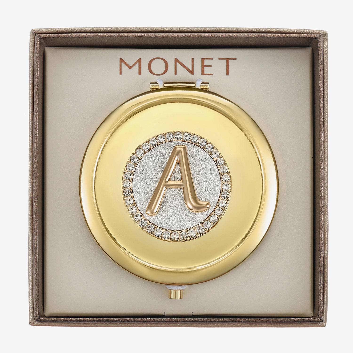 Monet Jewelry Initial Gold Tone Round Compact Mirror