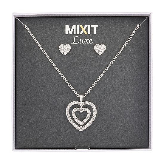 Mixit Silver Tone Pendant Necklace & Stud Earrings Womens White Heart 2-pc. Jewelry Set