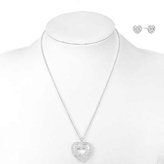 Mixit Silver Tone Pendant Necklace & Stud Earrings Womens White Heart 2-pc. Jewelry Set