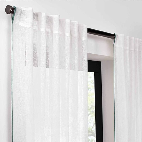 Fieldcrest Luxury Linen Border Stripe Rod Pocket Back Tab Sheer Single Curtain Panel