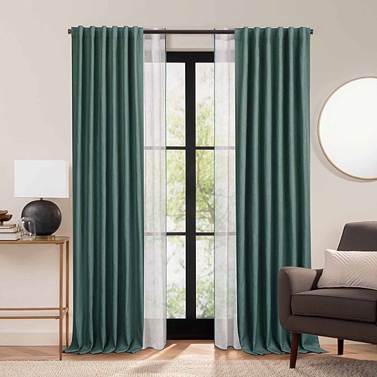 Fieldcrest Luxury Linen Border Stripe Rod Pocket Back Tab Sheer Single Curtain Panel