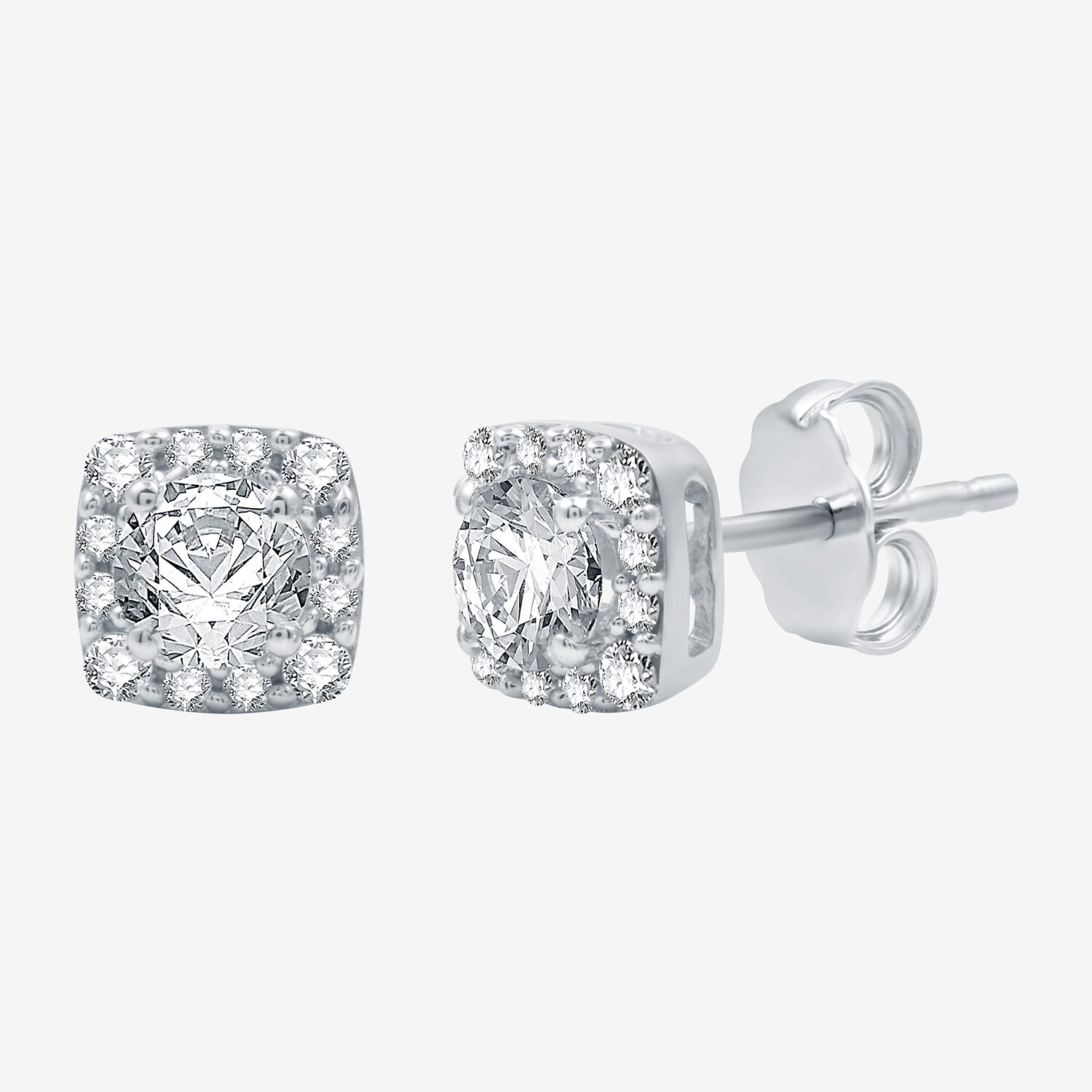 Ever Star (H-I / I1) 1 CT. T.W. Lab Grown White Diamond 10K White Gold 7.1mm Cushion Stud Earrings