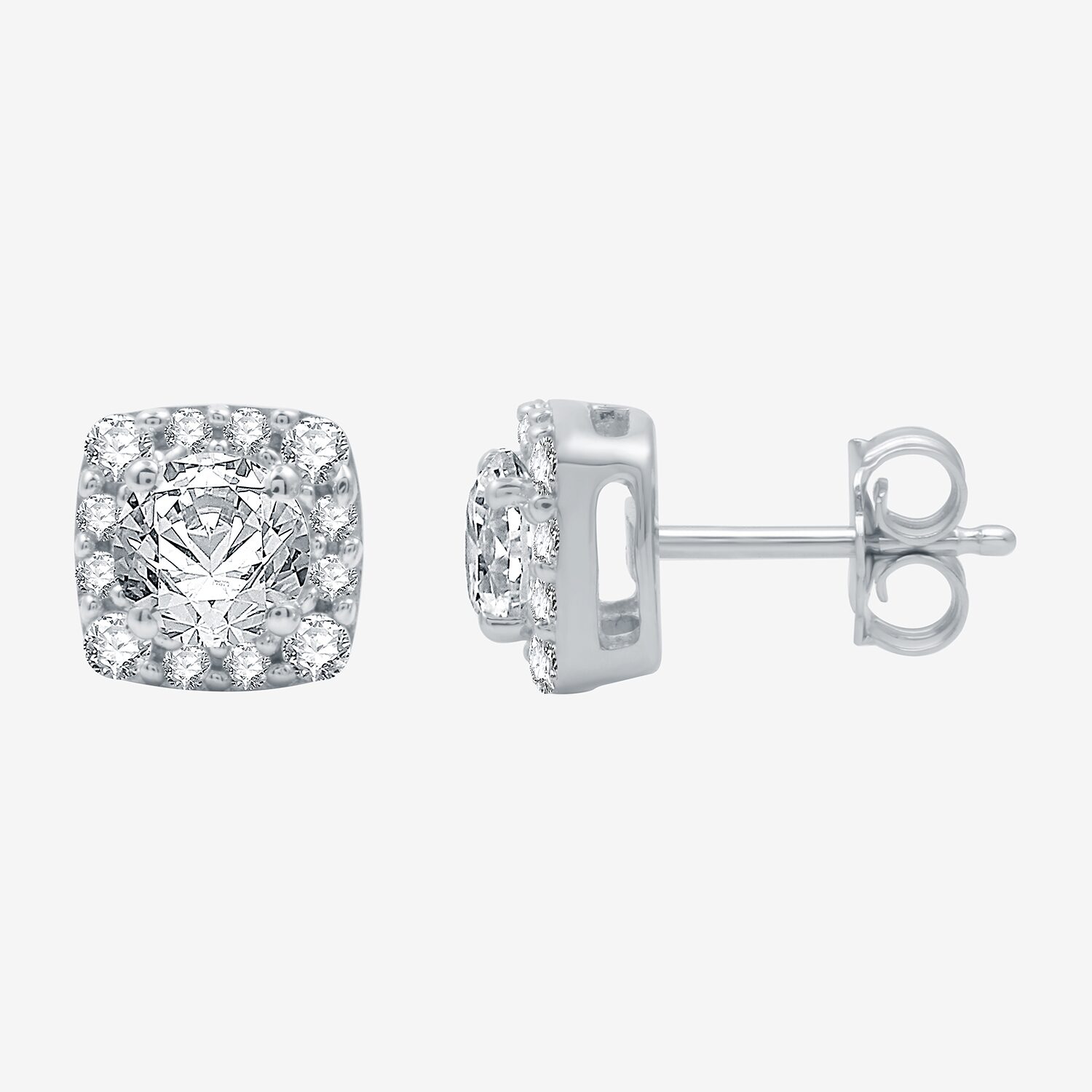 Ever Star (H-I / I1) 1 CT. T.W. Lab Grown White Diamond 10K White Gold 7.1mm Cushion Stud Earrings