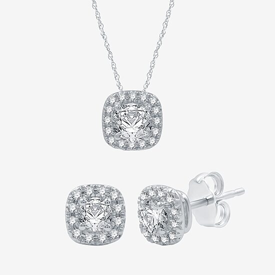 (H-I / I1) Womens 1 1/2 CT. T.W. Lab Grown White Diamond 10K White Gold Cushion 2-pc. Jewelry Set