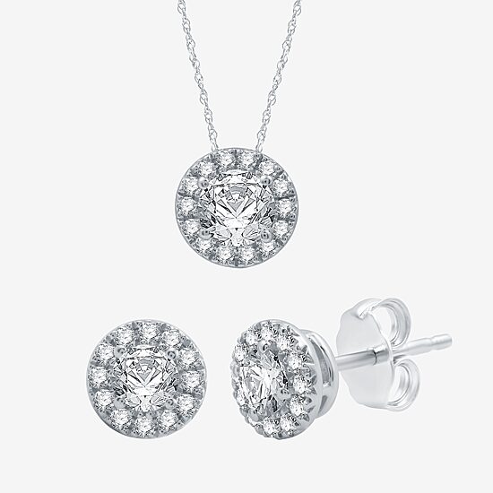 (H-I / I1) Womens 1 1/2 CT. T.W. Lab Grown White Diamond 10K White Gold Round 2-pc. Jewelry Set