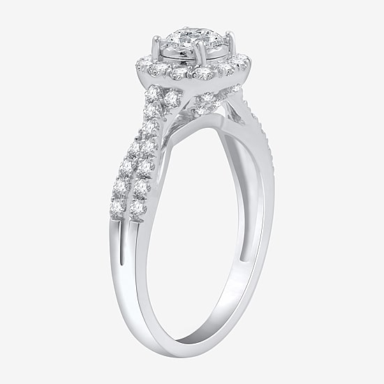 I Said Yes (H-I / I1) Womens 1 CT. T.W. Lab Grown White Diamond Sterling Silver or 14K Gold Over Silver Round Cushion Side Stone Halo Bridal Set