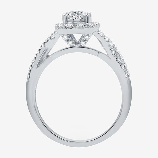 I Said Yes (H-I / I1) Womens 1 CT. T.W. Lab Grown White Diamond Sterling Silver or 14K Gold Over Silver Round Cushion Side Stone Halo Bridal Set