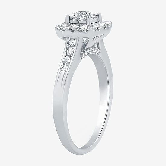 I Said Yes (H-I / I1) Womens 1 CT. T.W. Lab Grown White Diamond Sterling Silver or 14K Gold Over Silver Cushion Side Stone Halo Bridal Set