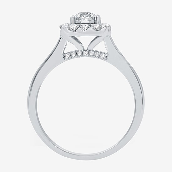 I Said Yes (H-I / I1) Womens 1 CT. T.W. Lab Grown White Diamond Sterling Silver or 14K Gold Over Silver Cushion Side Stone Halo Bridal Set