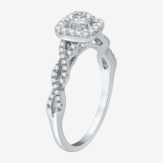 I Said Yes (H-I / I1) Womens 1 CT. T.W. Lab Grown White Diamond Sterling Silver or 14K Gold Over Silver Cushion Side Stone Halo Bridal Set