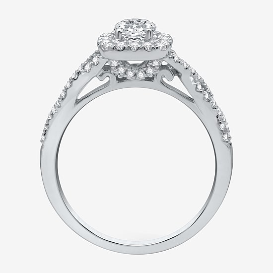 I Said Yes (H-I / I1) Womens 1 CT. T.W. Lab Grown White Diamond Sterling Silver or 14K Gold Over Silver Cushion Side Stone Halo Bridal Set