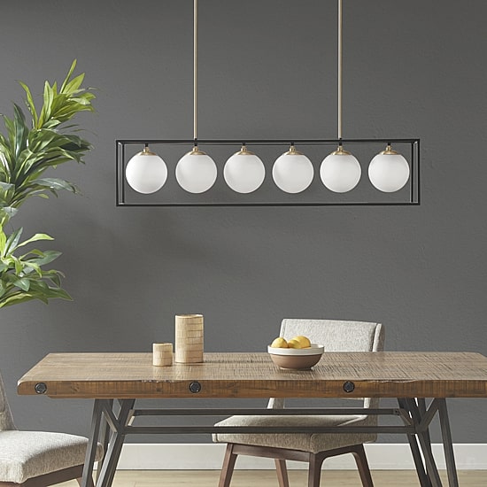 INK+IVY Helena 6-Light Frosted Glass Globe Linear Chandelier