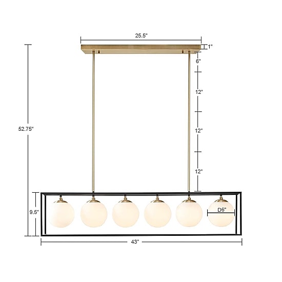 INK+IVY Helena 6-Light Frosted Glass Globe Linear Chandelier