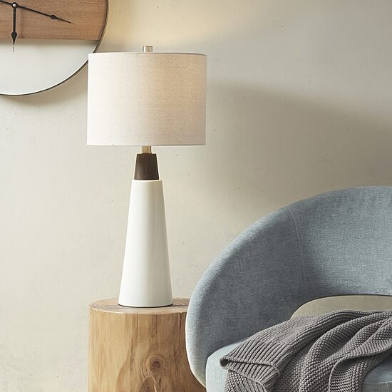 INK+IVY Tristan Triangular Ceramic and Wood Table Lamp