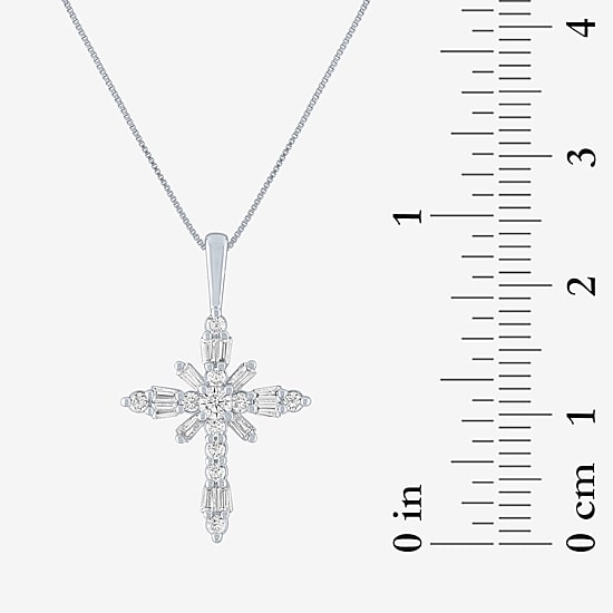 (G-H / Si2-I1) Womens 1/3 CT. T.W. Lab Grown White Diamond 10K Gold Cross 18 Inch Pendant Necklace