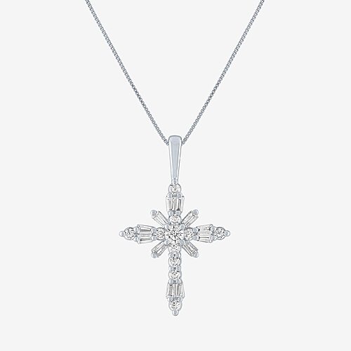 (G-H / Si2-I1) Womens 1/3 CT. T.W. Lab Grown White Diamond 10K Gold Cross 18 Inch Pendant Necklace, 18, White