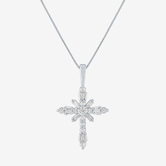 (G-H / Si2-I1) Womens 1/3 CT. T.W. Lab Grown White Diamond 10K Gold Cross 18 Inch Pendant Necklace