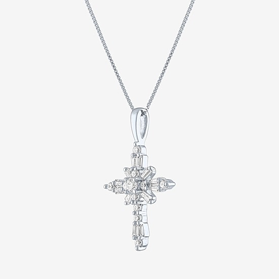 (G-H / Si2-I1) Womens 1/3 CT. T.W. Lab Grown White Diamond 10K Gold Cross 18 Inch Pendant Necklace