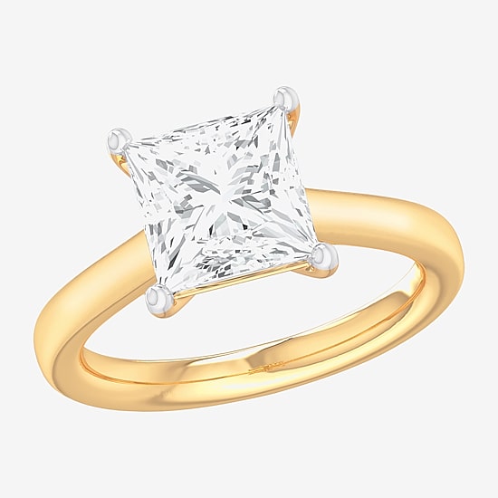 Solitaire Ring (G-H / Si1-Si2) Womens 2 CT. T.W. Lab Grown White Diamond 14K Gold Princess Solitaire Engagement Ring