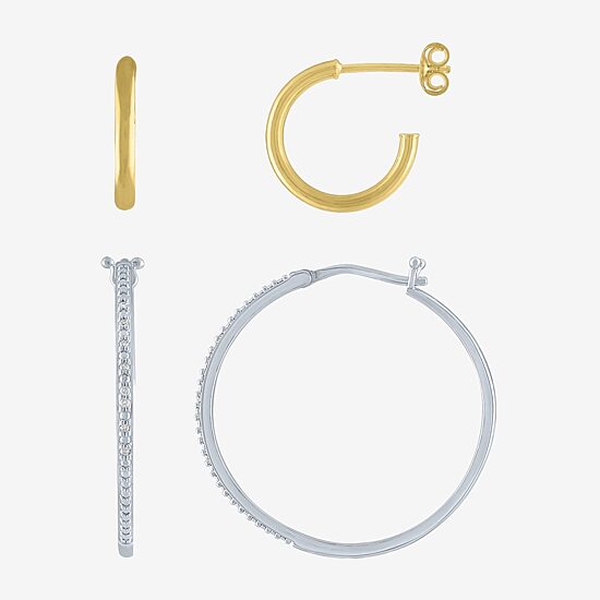 Yes, Please! Womens Diamond Accent Natural Diamond 14K Gold Over Silver Sterling Silver 2 Pair Earring Set