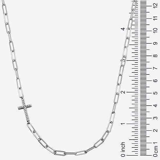 Paris 1901 By Charles Garnier Womens White Cubic Zirconia Sterling Silver Cross 18 Inch Pendant Necklace