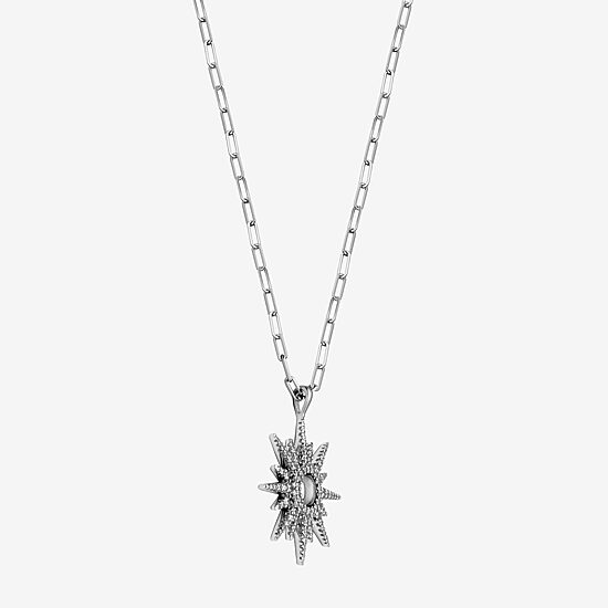 Womens 7/8 CT. T.W. Cubic Zirconia Sterling Silver Paperclip Sunburst 17 Inch Pendant Necklace