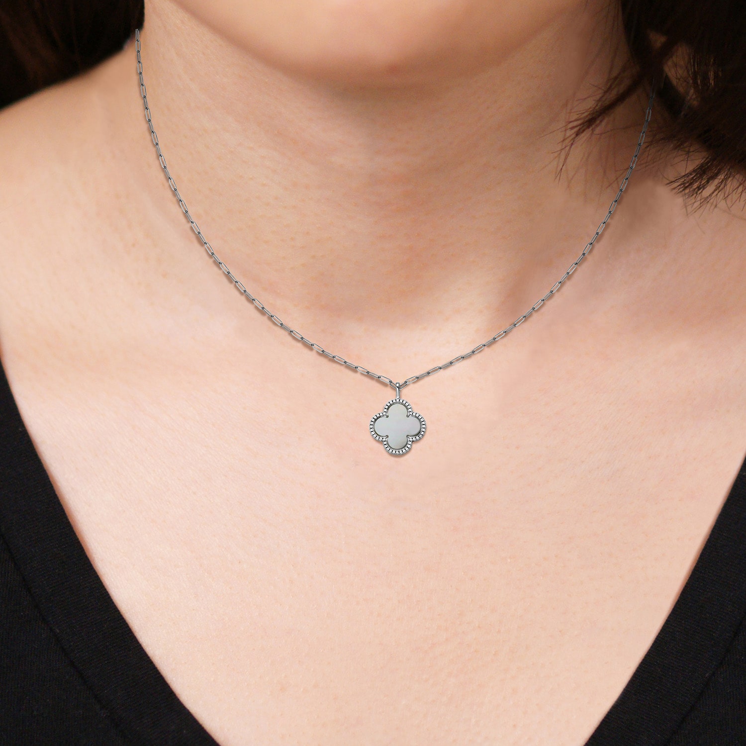 Womens 1 7/8 CT. T.W. White Mother Of Pearl Sterling Silver Clover 17 Inch Pendant Necklace