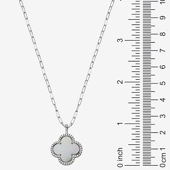 Womens 1 7/8 CT. T.W. White Mother Of Pearl Sterling Silver Clover 17 Inch Pendant Necklace