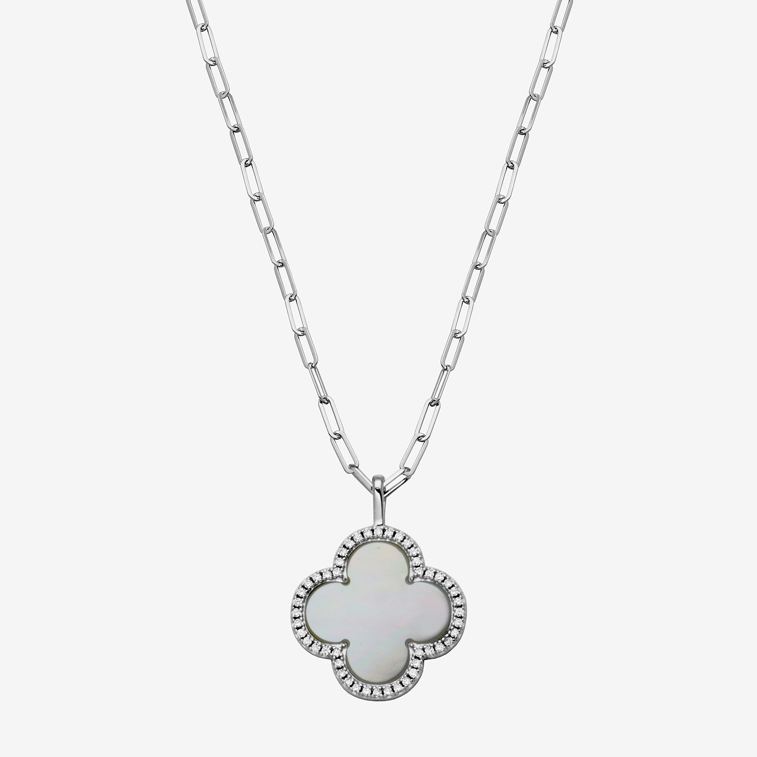 Womens 1 7/8 CT. T.W. White Mother Of Pearl Sterling Silver Clover 17 Inch Pendant Necklace