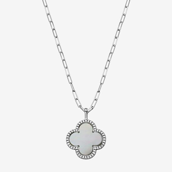 Womens 1 7/8 CT. T.W. White Mother Of Pearl Sterling Silver Clover 17 Inch Pendant Necklace