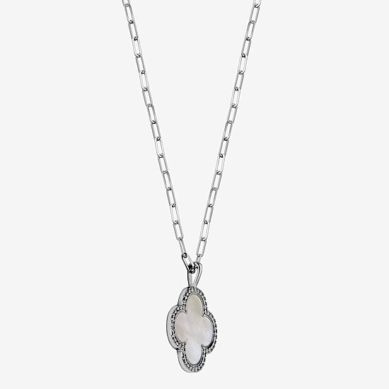 Womens 1 7/8 CT. T.W. White Mother Of Pearl Sterling Silver Clover 17 Inch Pendant Necklace