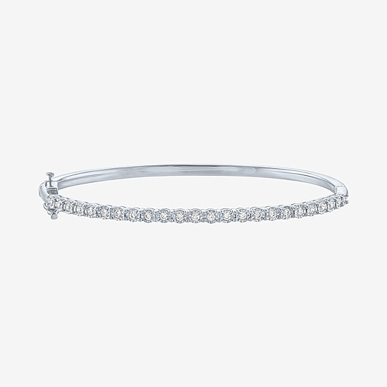 (G-H / SI2-I1) 1/4 CT. T.W. Lab Grown White Diamond Sterling Silver or 14K Gold Over Silver Bangle Bracelet