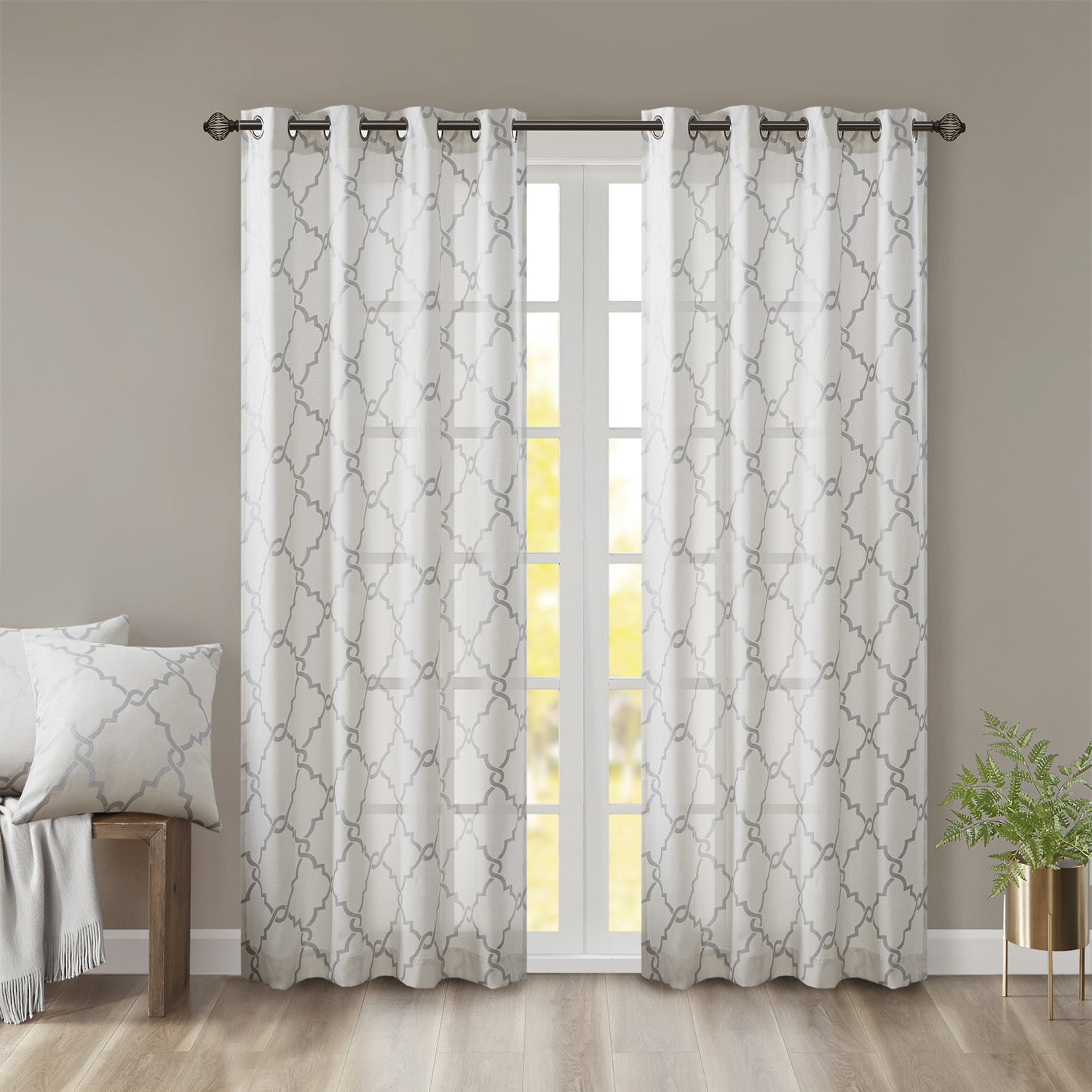 Madison Park Westmont Fretwork Print Grommet Top Light-Filtering Single Curtain Panel