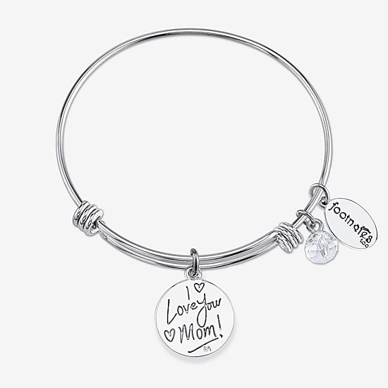 Footnotes Mom Womens Crystal Stainless Steel Heart Bangle Bracelet