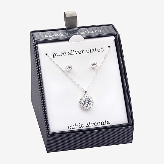 Sparkle Allure Womens White Cubic Zirconia Pure Silver Over Brass 2-pc. Jewelry Set